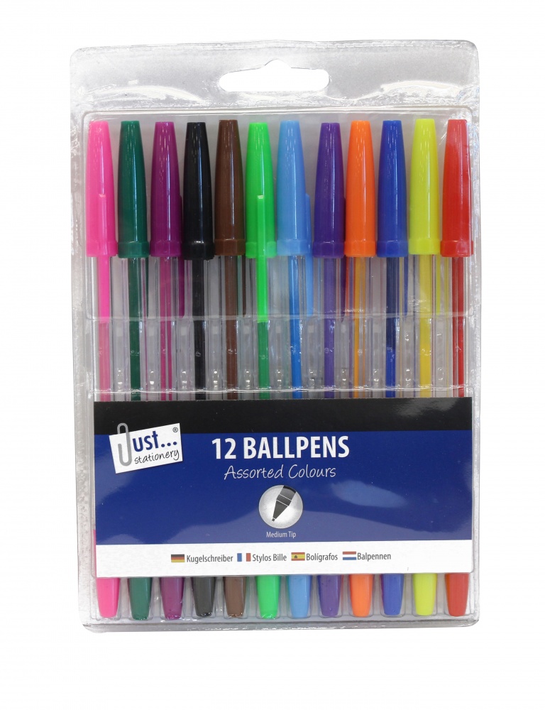 Multicoloured Ballpoint Pens, 12's