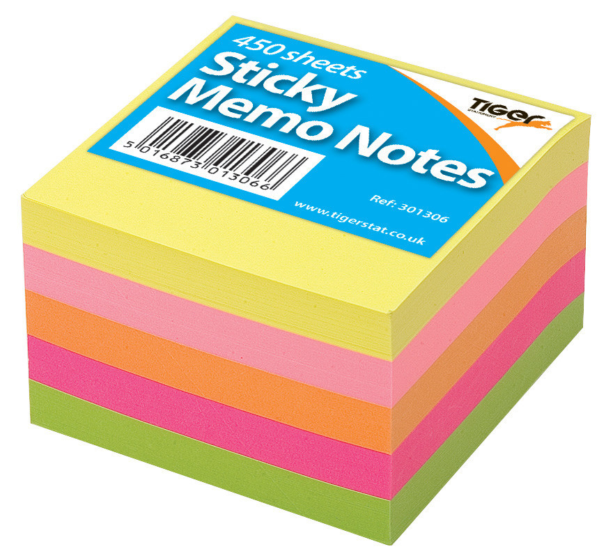 Sticky Notes - Neon Colours 75x75mm, 450 Sheet Block