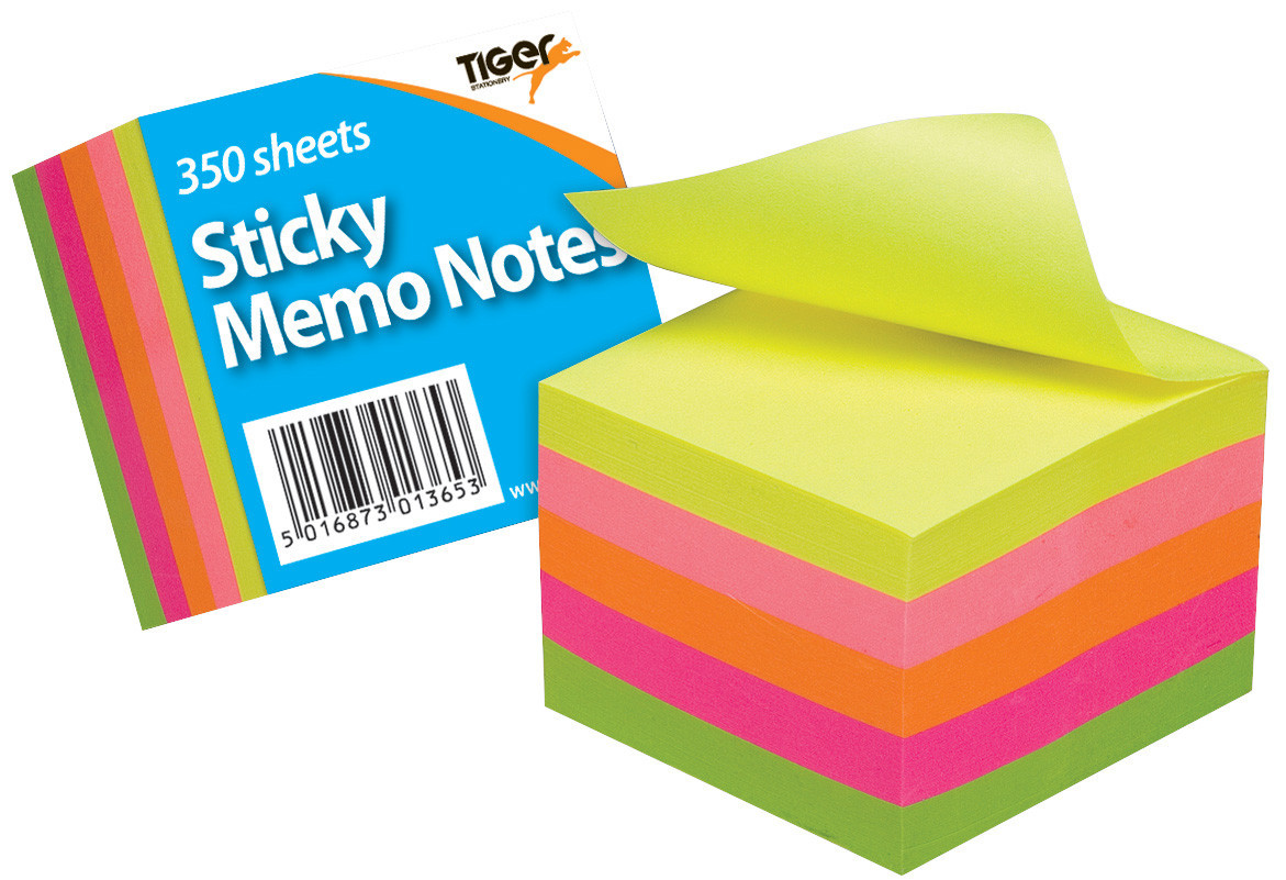 Sticky Notes - Neon Colours 50x50mm, 350 Sheet Block