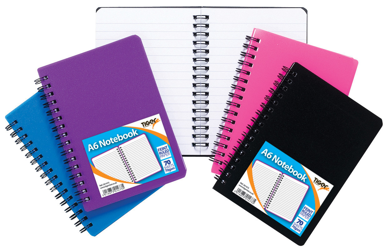 A6 Polyprop Covered Twin Wire Notebook, 70gsm, 140 Pages, 4 Ass Colours