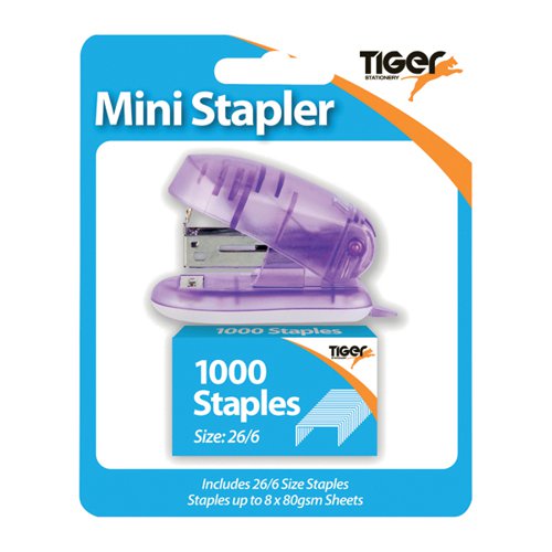 Carded Mini 26/6 Stapler with 1000 staples Assorted Colours