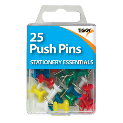Essentials Hang Pack Coloured Push Pins (25)