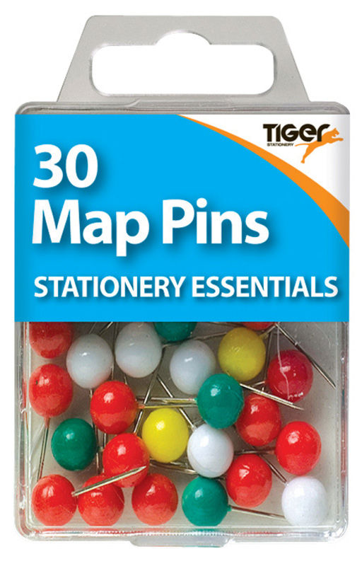 Essentials Hang Pack Coloured Map Pins (30)