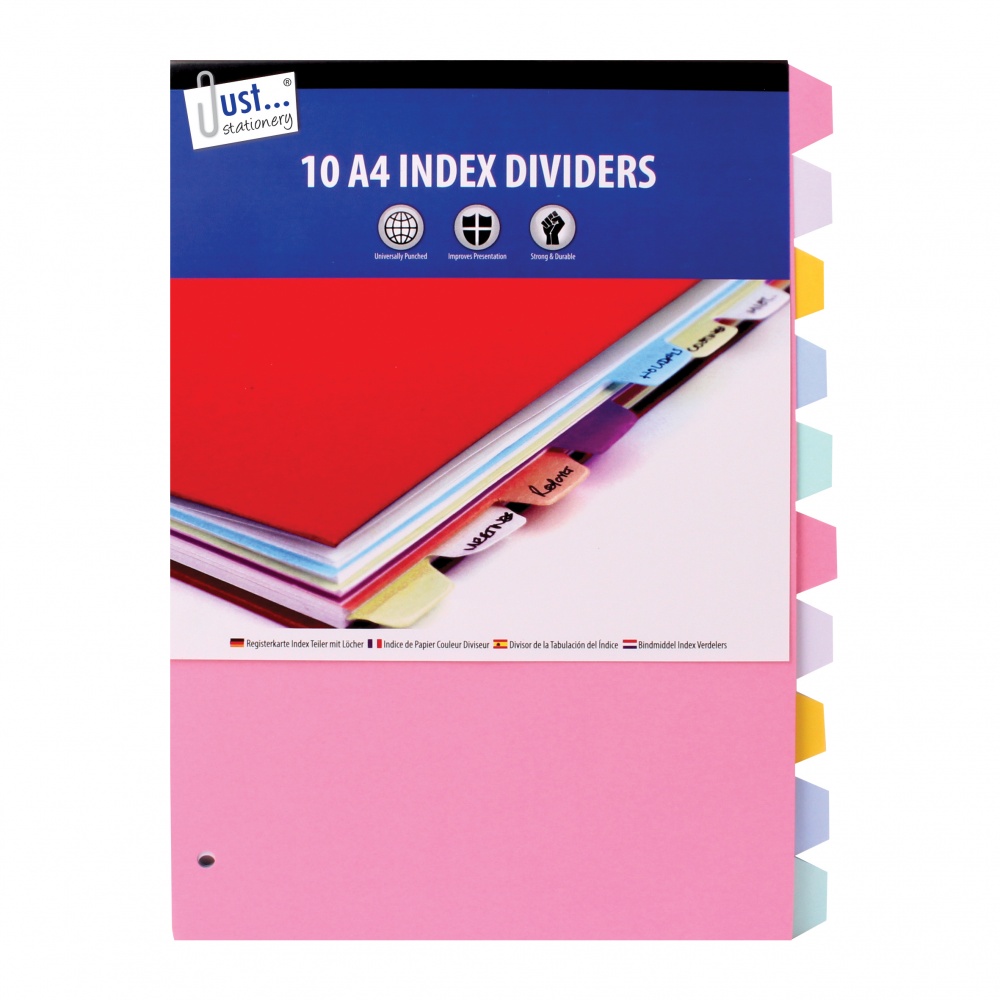 A4 Index Paper Dividers, Assorted Colours, Pack of 10