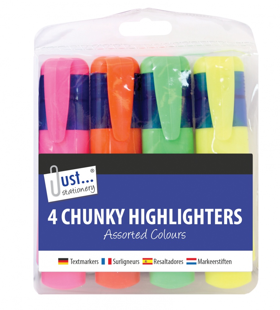 Chunky Highlighters Assorted Neon Colours, 4's