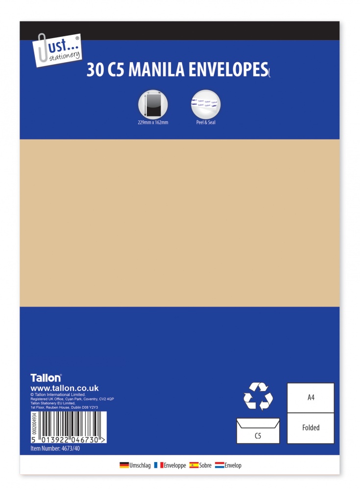 Envelopes 30 x C5 Manila, Peal & Seal, 80gsm