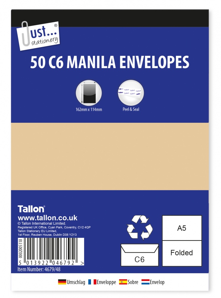 C6 Manila peal & seal Envelopes 80gsm, 50's