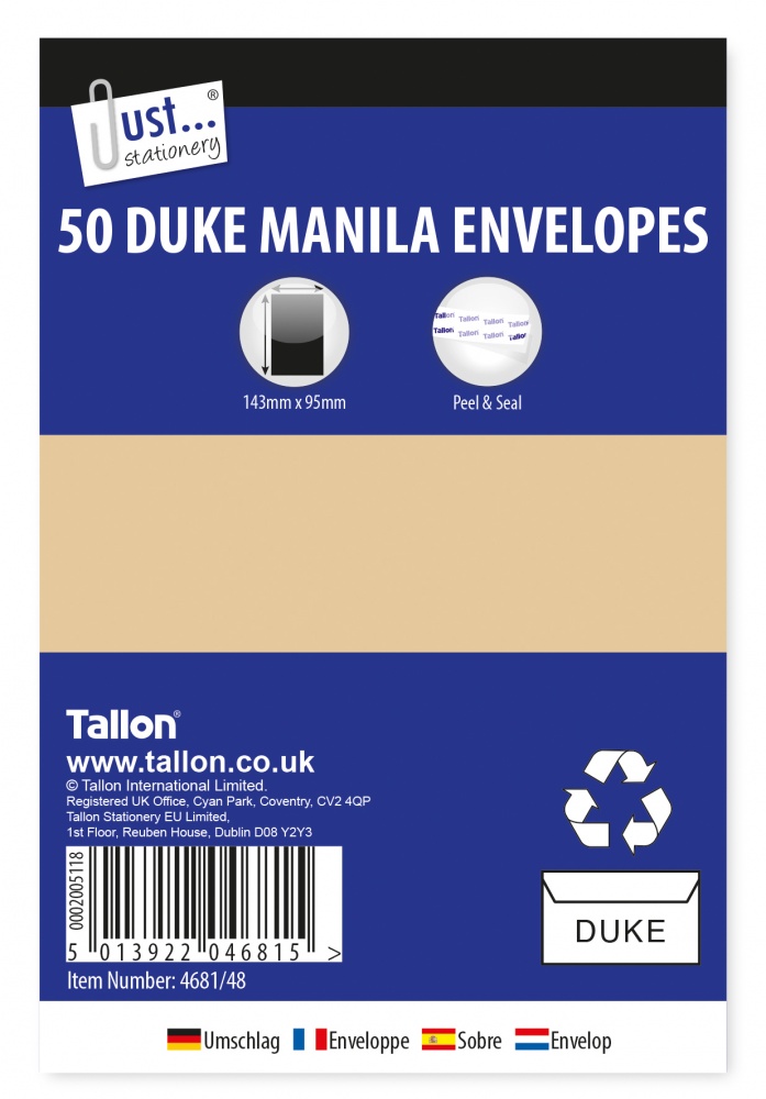 Envelopes 50 x Duke Manila, Peal & Seal, 80gsm