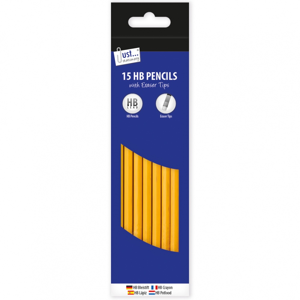 HB Pencils  With  Eraser Tops, 15's