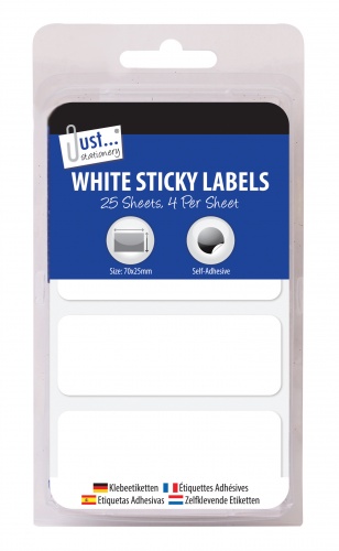 White 70 x 25 mm Sticky Labels, 100's