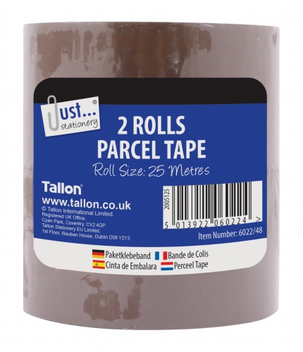 Brown Parcel Tape 48mm x 25m, 2 Rolls