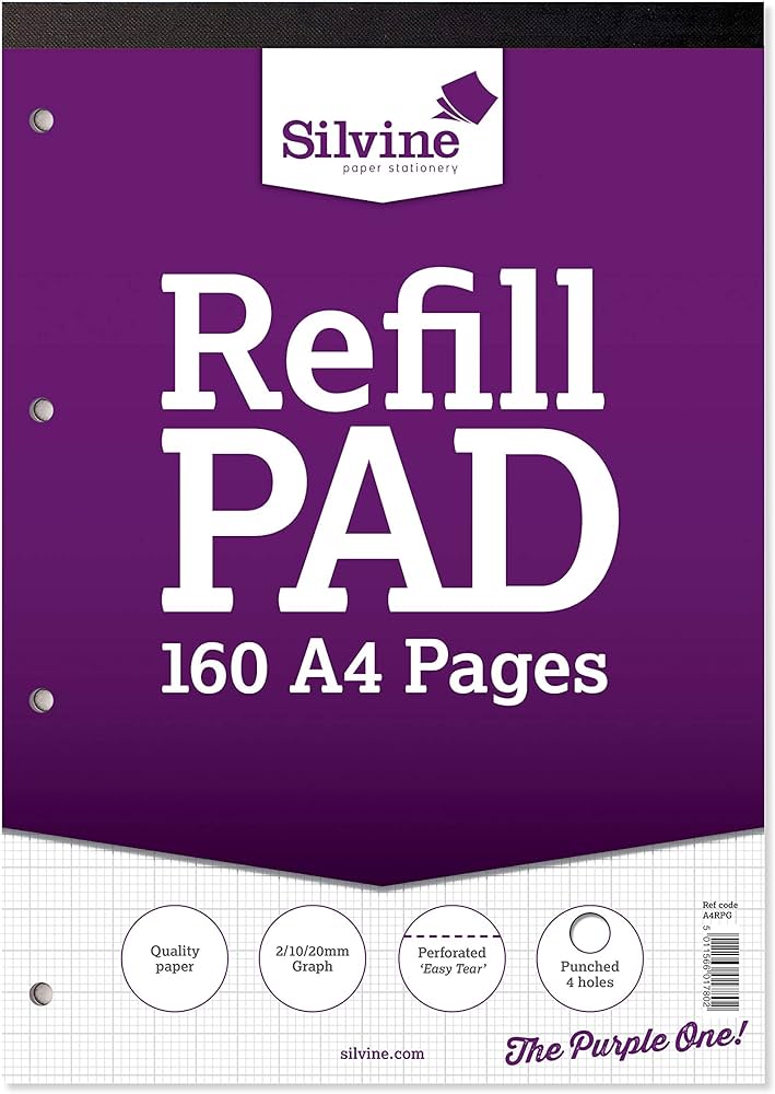 Silvine A4 Refill Pad, 160 pages, 2,10,20mm Graph (Purple cover)