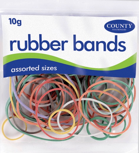 Coloured Rubber Bands, 10gm Packets