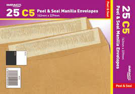 C5 (162 x 229mm) Manilla Peel & Seal Envelopes, (85gsm) 25's