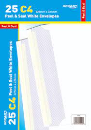 Impact C4 (229x324mm) White Peel & Seal Envelopes, (100gsm) 25's