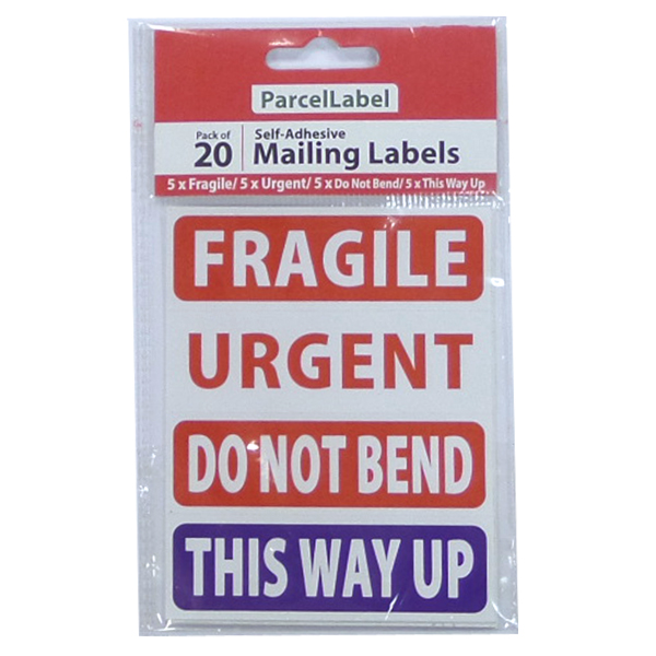 ParcelLabel Mailing Labels (20) Fragile x 5; Do Not Bend x 5; This Way Up x 5; Urgent x 5