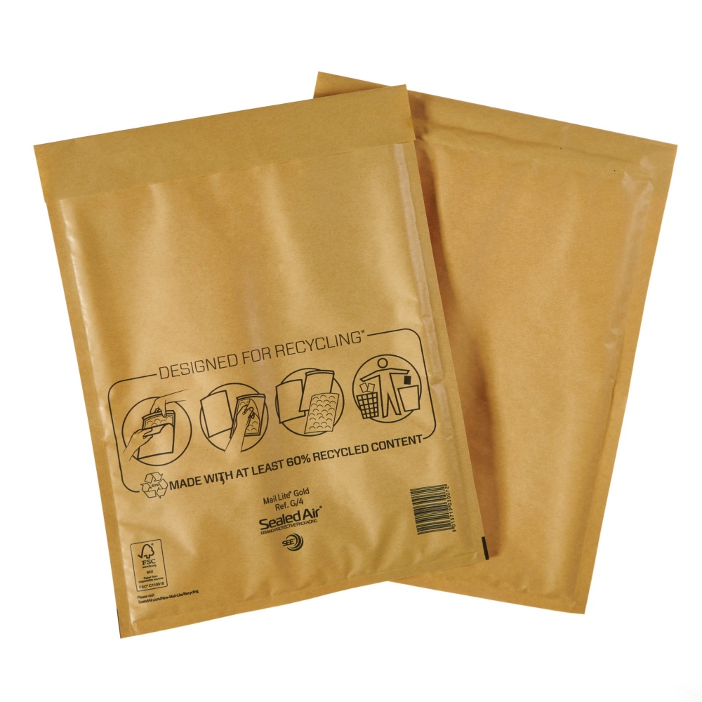 Bubble-Lined Gold Padded Envelopes G - 240 x 330mm 50s