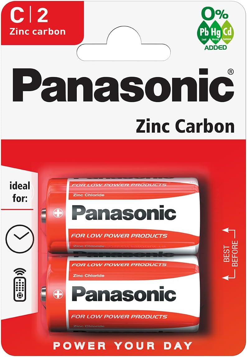 Panasonic Batteries C 2's, Carded