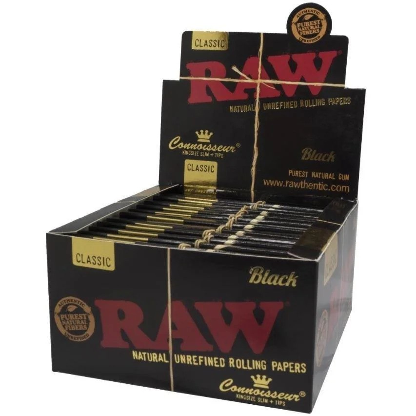 RAW Classic Connoisseur Black Kings Size Slim + Filter Tips x 24