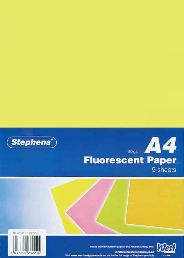 Stephens A4 Fluorescent Paper, 9 Sheets