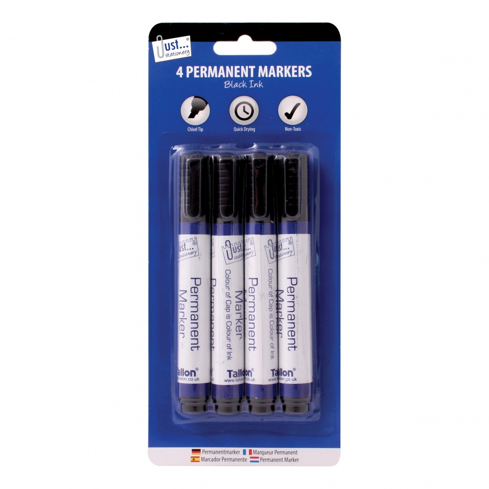 Black Permanent Markers Chisel Tip, 4's