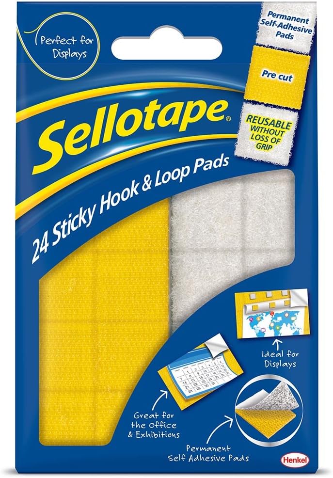 Sellotape Hook N Loop Pads, Hanging Wallet, 24's