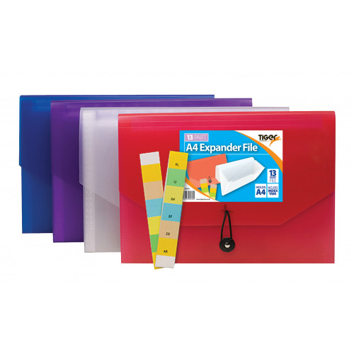 A4 Expanding File, 13 Pocket, 4 Assorted Colours