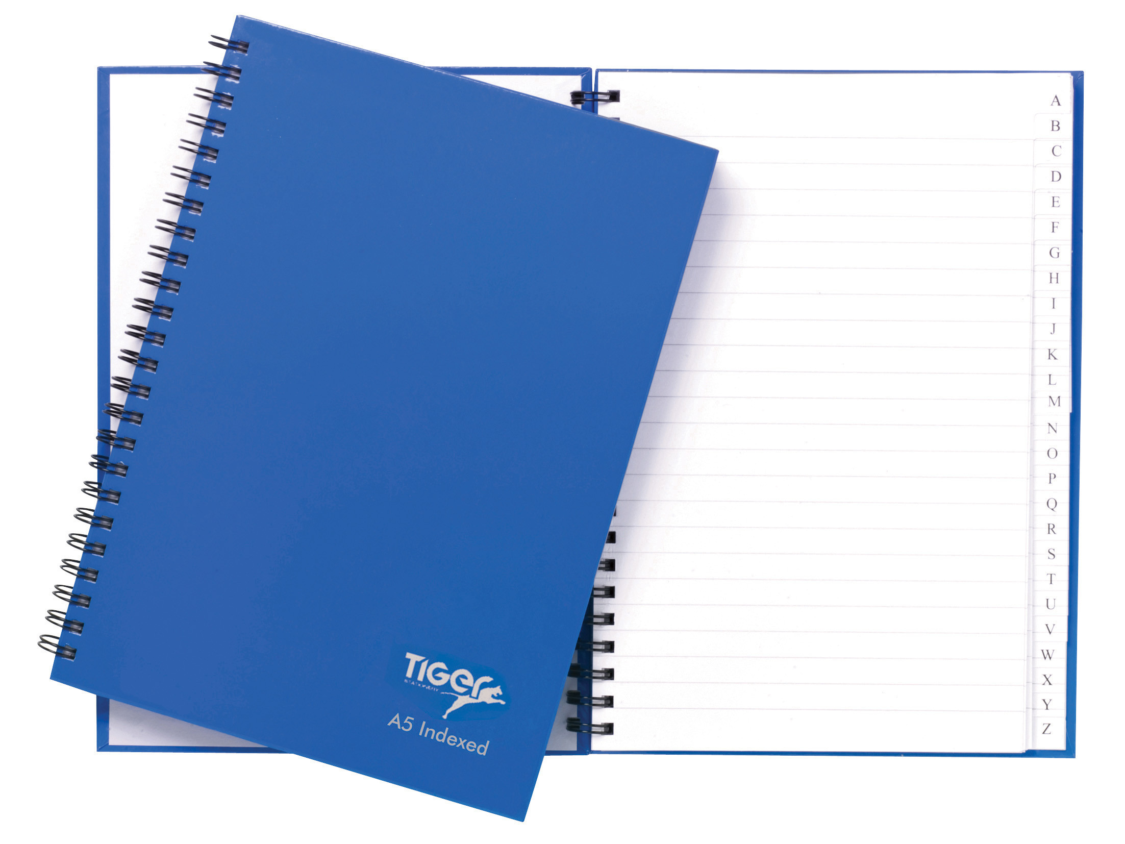 A5 Twin Wire Indexed Book (60gsm Ruled Paper), Blue Gloss Hardback Cover