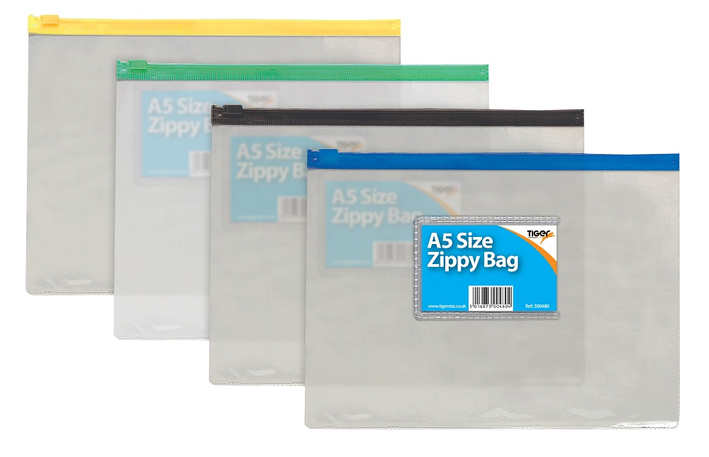 A5 Zippy Bags, 4 Assorted Zip Colours, 160 micron