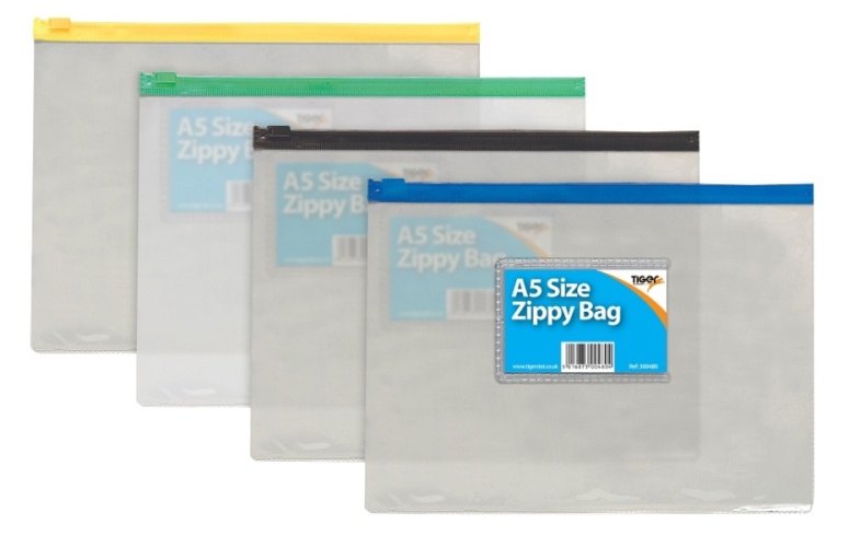 A5 Zippy Bags, 4 Assorted Zip Colours, 160 micron