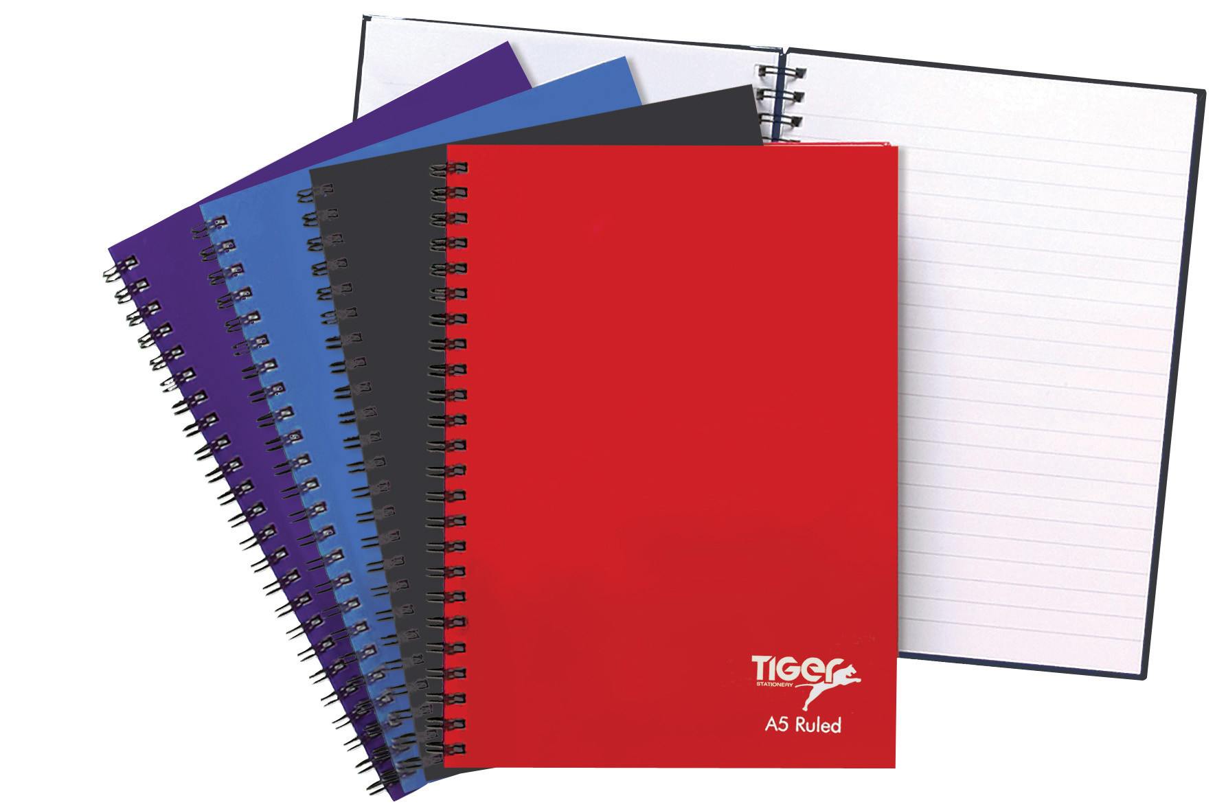 A5 Twin Wire Notebook, 80 Lined Pages (60gsm FSC paper), 5 Assorted Colours