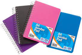 A6 Polyprop Covered Jumbo Twin Wire Notebook, 200 Pages, 4 Ass Colours