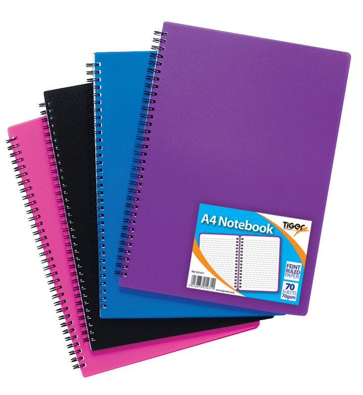 A4 Polyprop Covered Twin Wire Notebook, 70gsm, 140 Pages, 4 Ass Colours