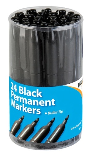 Marker, Permanent, Bullet Tip, 2mm, Black, Tub