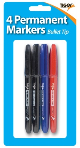 Marker, Permanent, Bullet Tip, 2mm, Assorted 4's, Carded