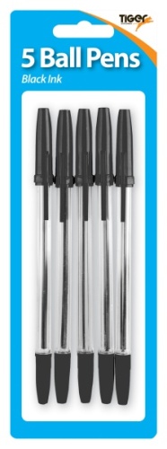 Pens, Ballpens, Black, 5's, Carded