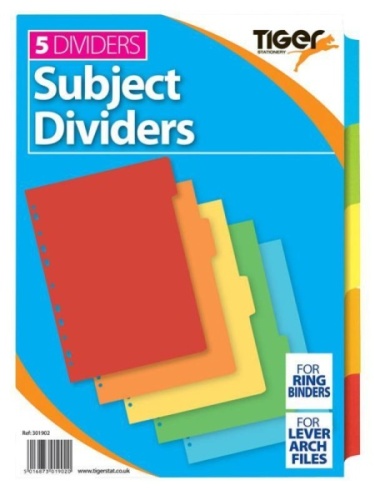 Dividers, Index, Subject, 5 Part