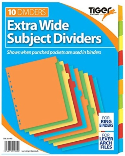 Dividers, Extra Wide, Index, Subject, 10 Part