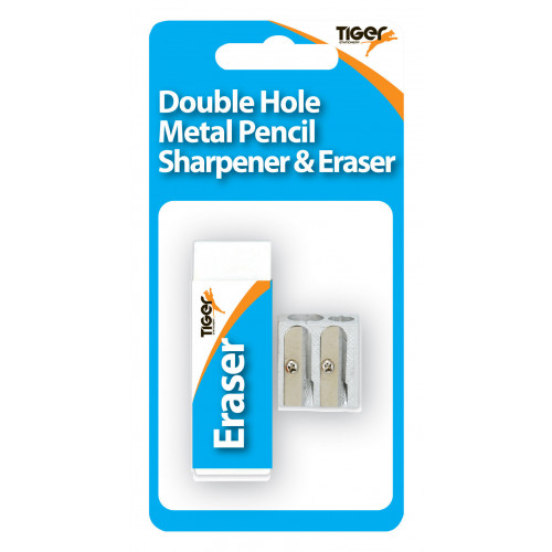 Blister Carded Double Metal Sharpener with Eraser