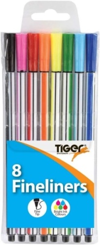 Fineliners, Assorted, 8's, Hang Pack