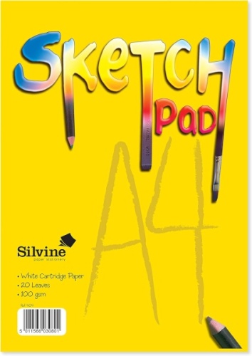 A4 Silvine Sketch Pad 100gsm Cartridge Paper, 20 sheets