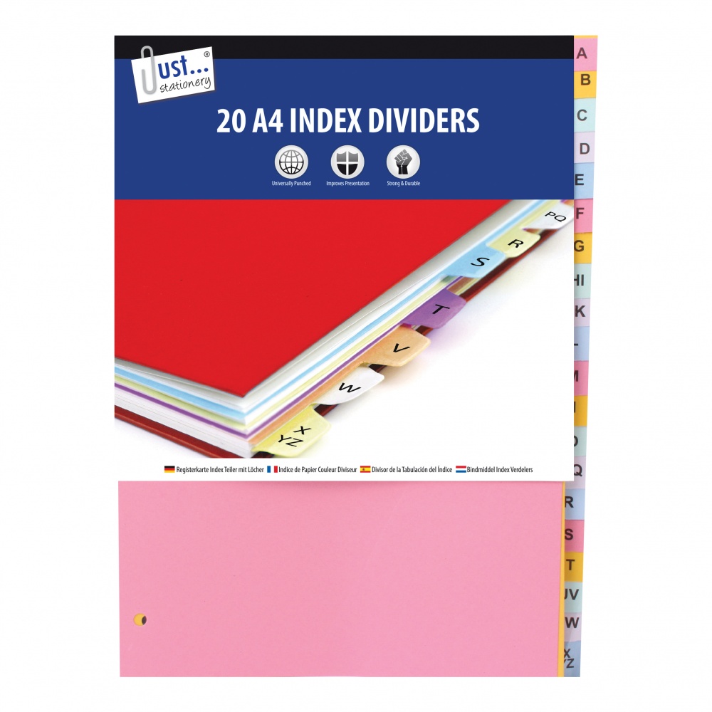 A4 Index Dividers, A-Z, Card, 20's