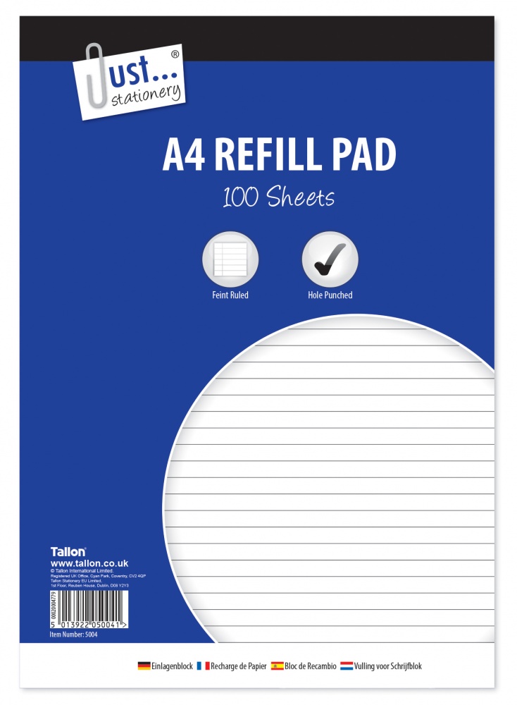 A4 lined Refill Pad 100 Sheet Side bound