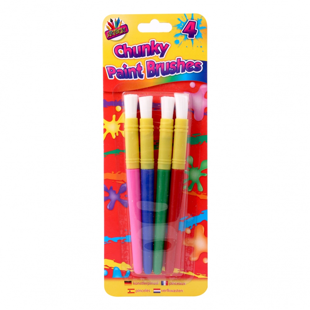 Chunky Plastic Handle Paint Brushes, 4's, Blister Carded