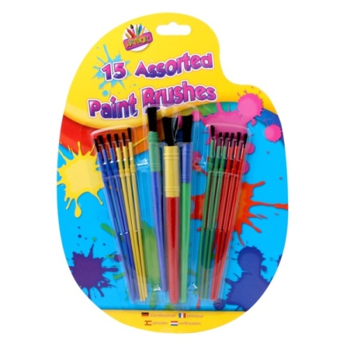 Assorted Plastic Artist Brushes, 15's, Blister Carded