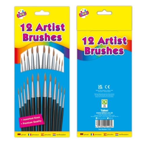Paint Brushes, Artist Brushes, Pony Hair, 12's, Hanging Wallet
