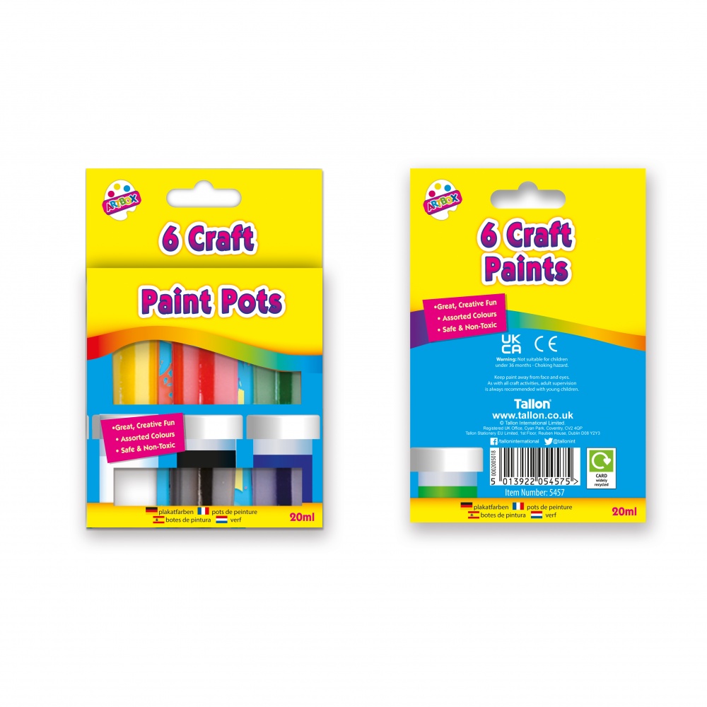 Craft Paint Pots, 25ml, Carded, Pack of 6