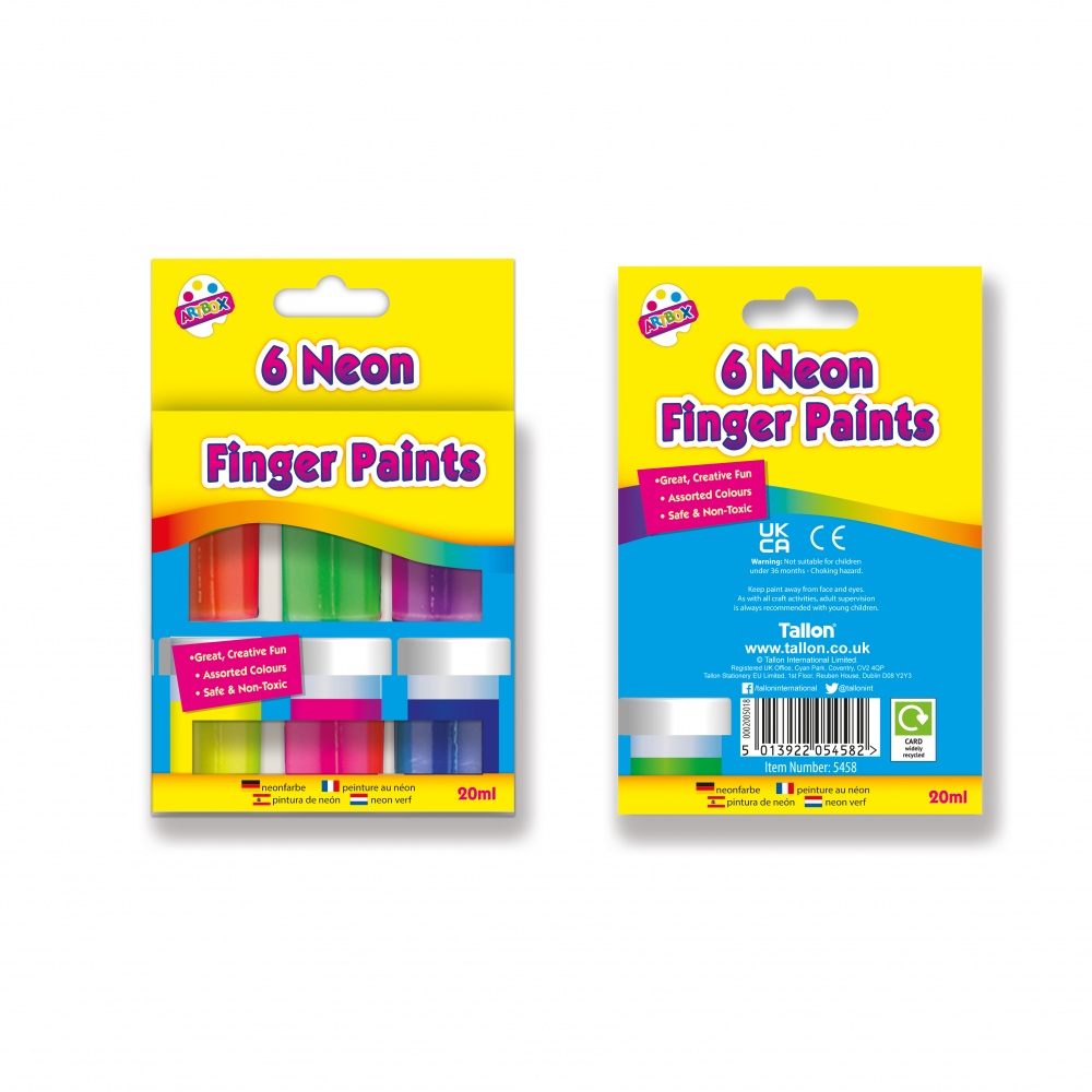 Neon Finger Paint Pots, 25ml, Pack of 6