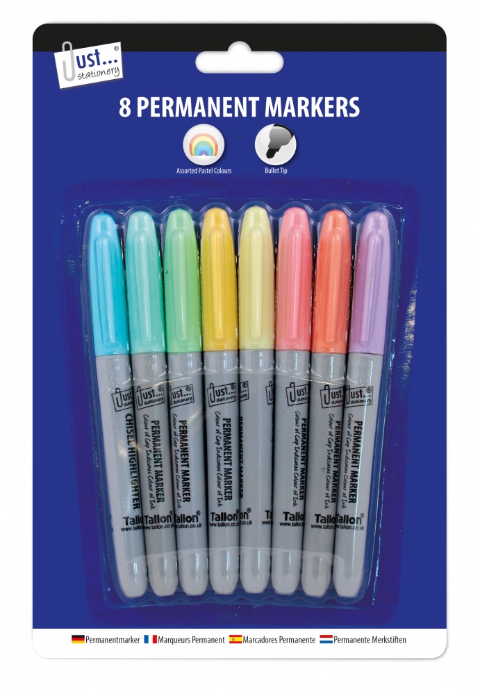 Pastel Coloured Permanent Markers, 8's