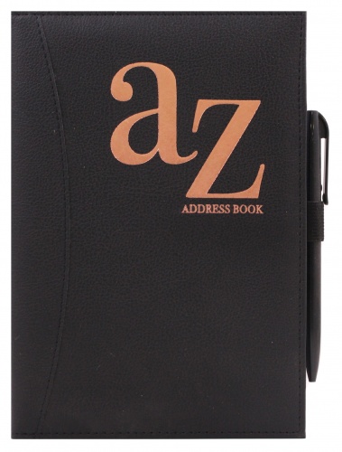 Address Book, A5 Black PU A-Z with Pen Display